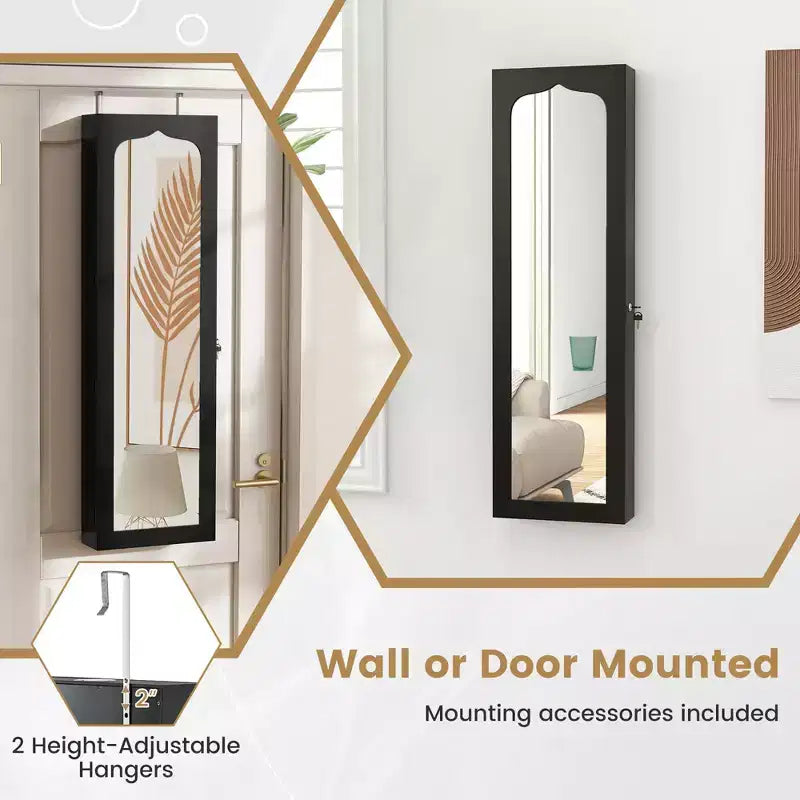 Costway Armoire à bijoux avec miroir pleine longueur, lumières LED intégrées, crochets et étagères