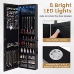 Costway Armoire à bijoux avec miroir pleine longueur, lumières LED intégrées, crochets et étagères