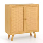 Buffet en bambou Costway avec portes en rotin PE Armoire de cuisine autoportante Naturel