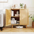 Buffet en bambou Costway avec portes en rotin PE Armoire de cuisine autoportante Naturel