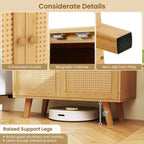 Buffet en bambou Costway avec portes en rotin PE Armoire de cuisine autoportante Naturel