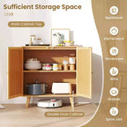 Buffet en bambou Costway avec portes en rotin PE Armoire de cuisine autoportante Naturel