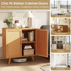 Buffet en bambou Costway avec portes en rotin PE Armoire de cuisine autoportante Naturel