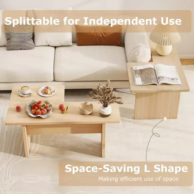 Costway Table basse modulable, ensemble de 2 tables centrales en L pour bureau à domicile, appartement, naturel
