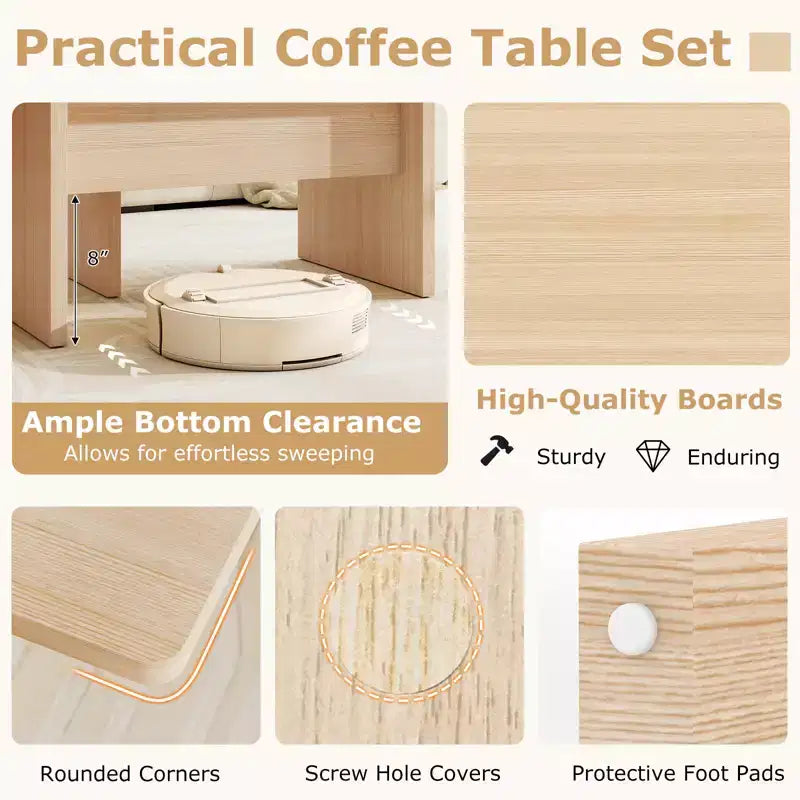 Costway Table basse modulable, ensemble de 2 tables centrales en L pour bureau à domicile, appartement, naturel