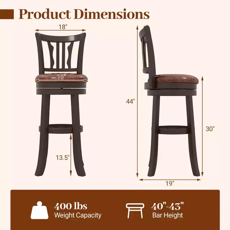 Costway Tabourets de Bar Pivotants de 76 cm avec Dossier et Assise en Similicuir (Lot de 4)