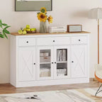 Costway Grand buffet de 140 cm avec 3 tiroirs, 2 portes vitrées et étagères réglables