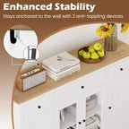 Costway Grand buffet de 140 cm avec 3 tiroirs, 2 portes vitrées et étagères réglables