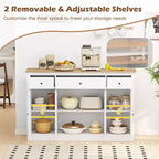 Costway Grand buffet de 140 cm avec 3 tiroirs, 2 portes vitrées et étagères réglables