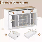 Costway Grand buffet de 140 cm avec 3 tiroirs, 2 portes vitrées et étagères réglables