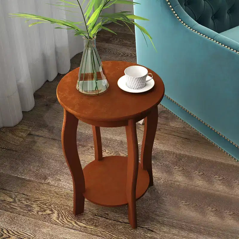 Costway Lot de 2 tables d'appoint rondes à 2 niveaux pour canapé, table de chevet étroite avec étagère de rangement