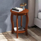 Costway Lot de 2 tables d'appoint rondes à 2 niveaux pour canapé, table de chevet étroite avec étagère de rangement