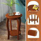 Costway Lot de 2 tables d'appoint rondes à 2 niveaux pour canapé, table de chevet étroite avec étagère de rangement