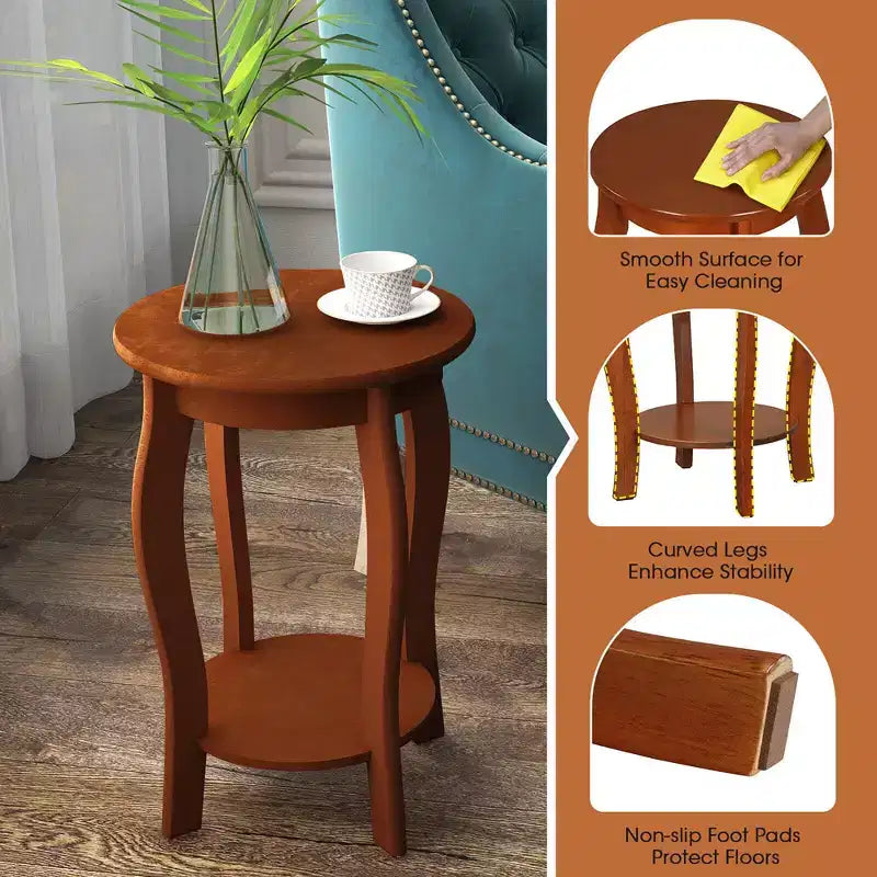 Costway Lot de 2 tables d'appoint rondes à 2 niveaux pour canapé, table de chevet étroite avec étagère de rangement