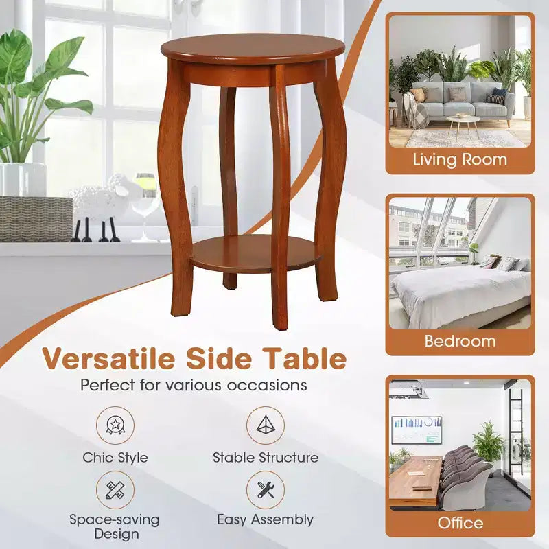 Costway Lot de 2 tables d'appoint rondes à 2 niveaux pour canapé, table de chevet étroite avec étagère de rangement