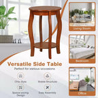 Costway Lot de 2 tables d'appoint rondes à 2 niveaux pour canapé, table de chevet étroite avec étagère de rangement
