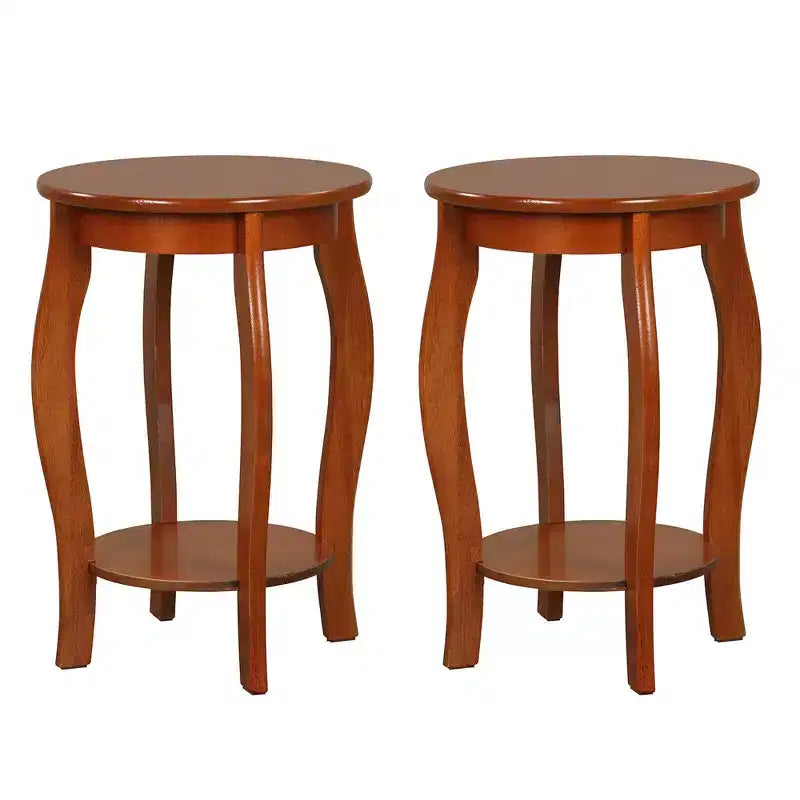 Costway Lot de 2 tables d'appoint rondes à 2 niveaux pour canapé, table de chevet étroite avec étagère de rangement