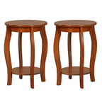 Costway Lot de 2 tables d'appoint rondes à 2 niveaux pour canapé, table de chevet étroite avec étagère de rangement