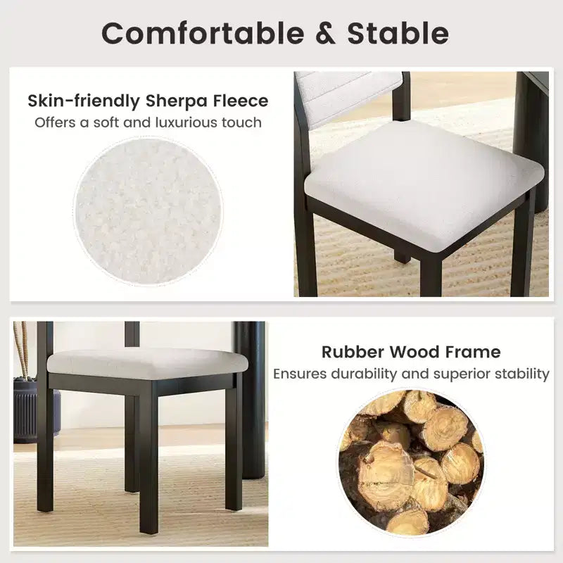 Lot de 4 chaises de salle à manger Costway en fausse fourrure de mouton, chaises de cuisine rembourrées avec cadre en bois, blanc