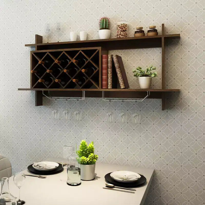 Costway Range-bouteilles mural avec porte-verres et étagère de rangement Décoration intérieure