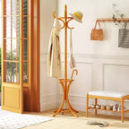 Porte-manteau sur pied en bois Costway avec 12 crochets et porte-parapluie