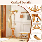 Porte-manteau sur pied en bois Costway avec 12 crochets et porte-parapluie