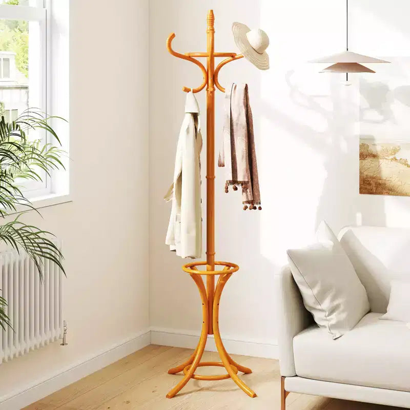 Porte-manteau sur pied en bois Costway avec 12 crochets et porte-parapluie