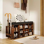 Banc de rangement pour chaussures Costway avec porte-parapluie, siège rembourré, étagères réglables et amovibles