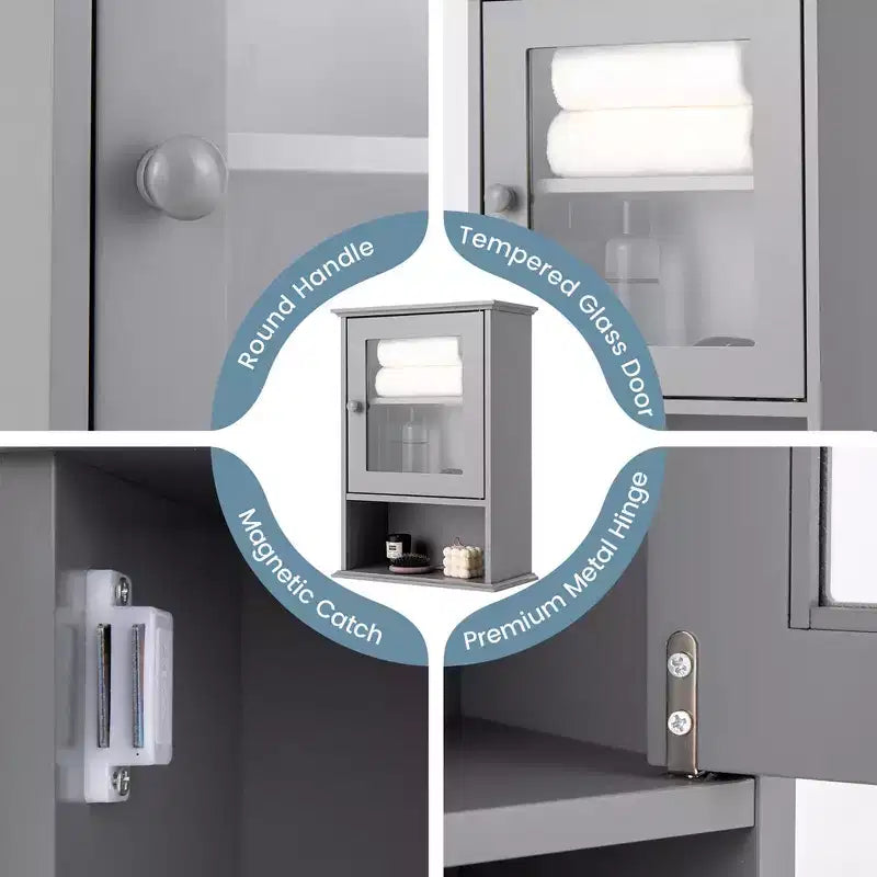 Costway Armoire Murale Salle de Bain Rangement Suspendu Pharmacie Étagère Réglable
