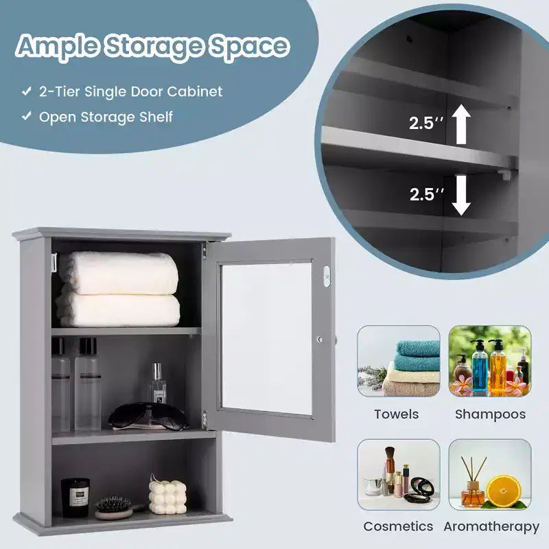 Costway Armoire Murale Salle de Bain Rangement Suspendu Pharmacie Étagère Réglable
