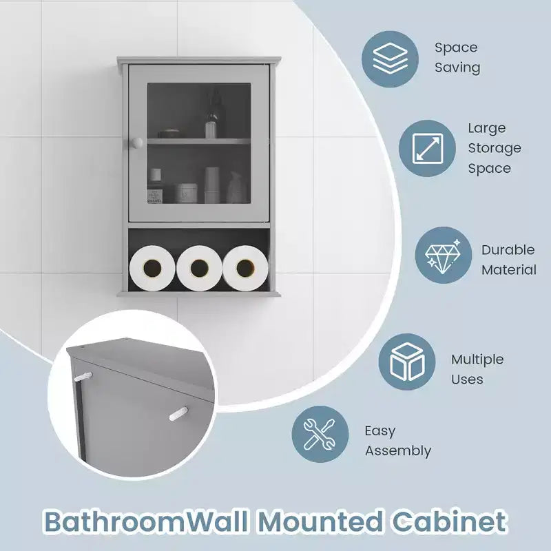 Costway Armoire Murale Salle de Bain Rangement Suspendu Pharmacie Étagère Réglable