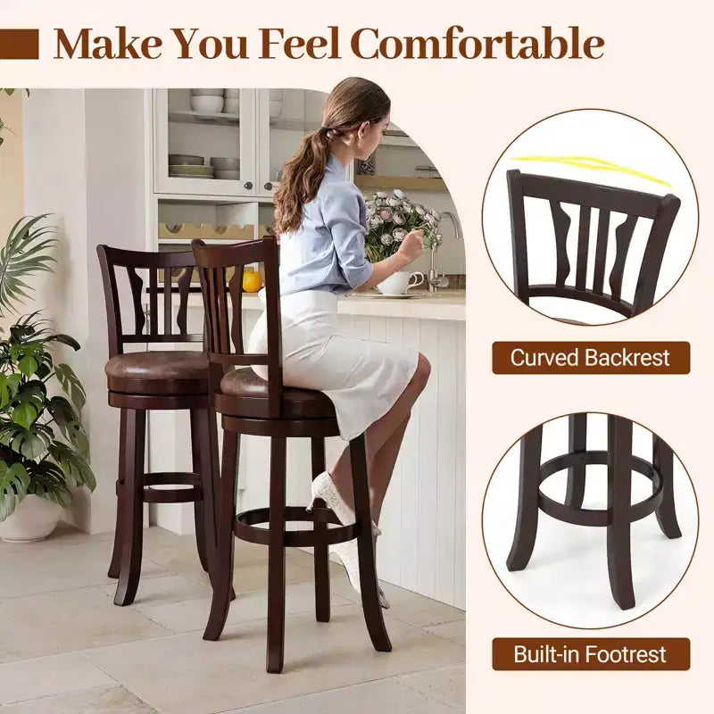 Lot de 2 tabourets de bar pivotants Costway de 76 cm de hauteur avec dossier et assise en similicuir