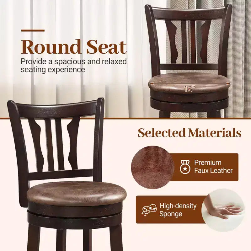Lot de 2 tabourets de bar pivotants Costway de 76 cm de hauteur avec dossier et assise en similicuir