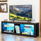 Meuble TV Costway avec lumières LED pour téléviseurs jusqu'à 65 pouces avec étagères réglables en verre trempé