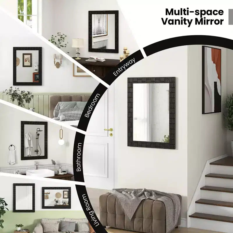 Miroir mural encadré bois Costway 32 x 24 avec cadre en bois massif - Suspension verticale ou horizontale