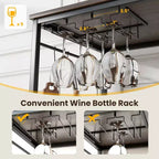 Îlot de cuisine Costway avec 3 étagères, comptoir de cuisine industriel avec porte-verres et 10 crochets, étagère de cuisine à 3 niveaux avec cadre métallique robuste
