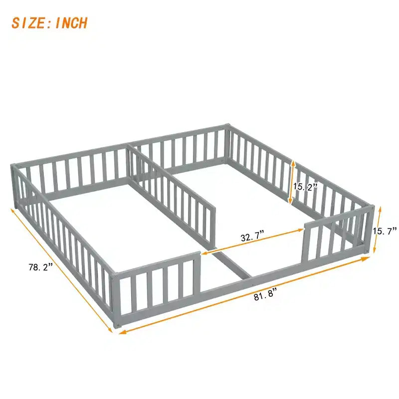 Lit au sol double/jumeau TUYOHW pour enfants avec clôture, lit Montessori moderne avec barrières de sécurité pour chambre à coucher