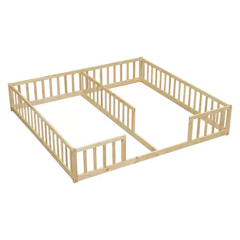 Lit au sol double/jumeau TUYOHW pour enfants avec clôture, lit Montessori moderne avec barrières de sécurité pour chambre à coucher