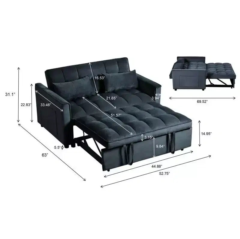 TUYOHW Canapé-lit convertible 3-en-1, canapé escamotable moderne avec dossier réglable et poches de rangement, causeuse en velours pour salon