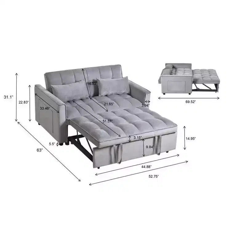 TUYOHW Canapé-lit convertible 3-en-1, canapé escamotable moderne avec dossier réglable et poches de rangement, causeuse en velours pour salon