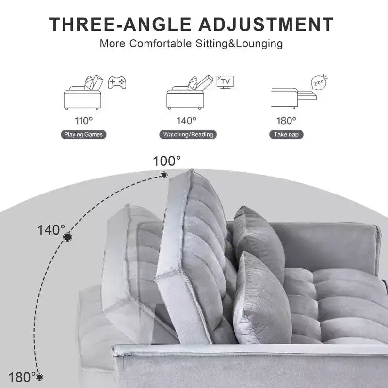 TUYOHW Canapé-lit convertible 3-en-1, canapé escamotable moderne avec dossier réglable et poches de rangement, causeuse en velours pour salon
