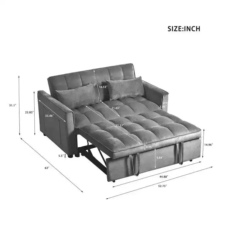 TUYOHW Canapé-lit convertible 3-en-1, canapé escamotable moderne avec dossier réglable et poches de rangement, causeuse en velours pour salon