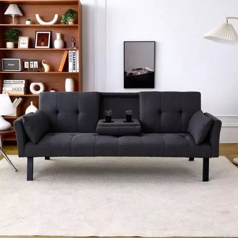 Canapé convertible pliable 70'' TUYOHW avec porte-gobelet et rangement latéral, en coton et lin, pour petits espaces