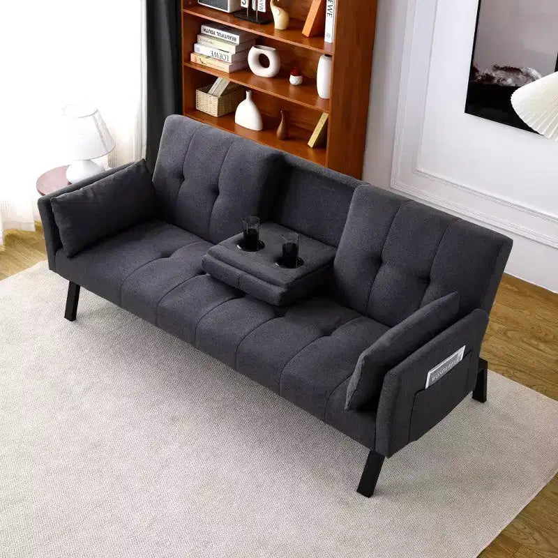 Canapé convertible pliable 70'' TUYOHW avec porte-gobelet et rangement latéral, en coton et lin, pour petits espaces
