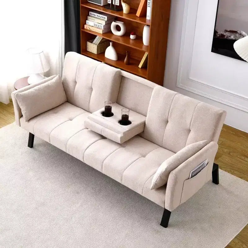 Canapé convertible pliable 70'' TUYOHW avec porte-gobelet et rangement latéral, en coton et lin, pour petits espaces
