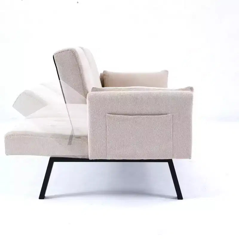 Canapé convertible pliable 70'' TUYOHW avec porte-gobelet et rangement latéral, en coton et lin, pour petits espaces