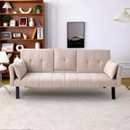 TUYOHW 70'' Foldable Sofa Bed with Cup Holder & Side Storage,Cotton Linen Sofa Bed for Small Spaces