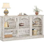 Console de ferme Lantine, table d'entrée de 160 cm de long avec 3 niveaux de rangement, table de canapé en bois pour le salon