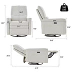 Canapé inclinable électrique Dyonery Power Swivel Rocker, petit canapé inclinable électrique avec ports USB et Type-C, fauteuil de crèche planeur avec support lombaire