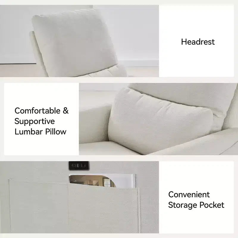 Canapé inclinable électrique Dyonery Power Swivel Rocker, petit canapé inclinable électrique avec ports USB et Type-C, fauteuil de crèche planeur avec support lombaire